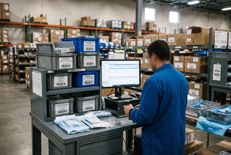 Medical device inventory and implant kits being digitally identified in a hospital supply chain workspace
